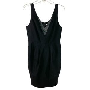 Rebecca Minkoff Black Eli Mini Dress Leather Trim V Neck size 10